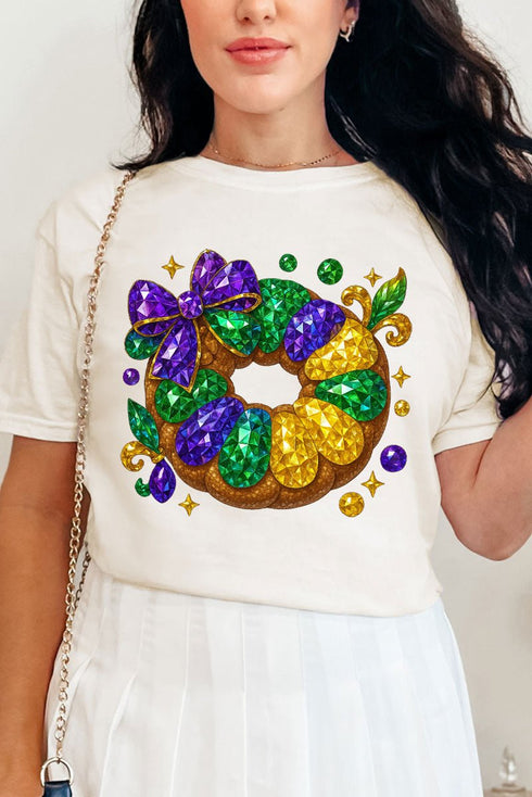 Faux Rhinestone King Cake Comfort Colors Adult Ring-Spun Cotton Tee