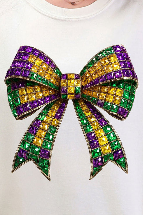 Faux Rhinestone Mardi Gras Bow Comfort Colors Adult Ring-Spun Cotton Tee