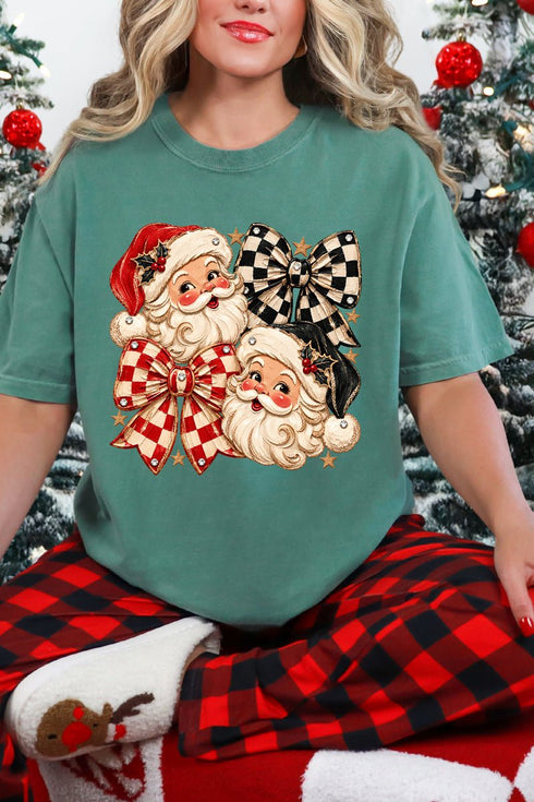 Merry Check Santa Comfort Colors Adult Ring-Spun Cotton Tee