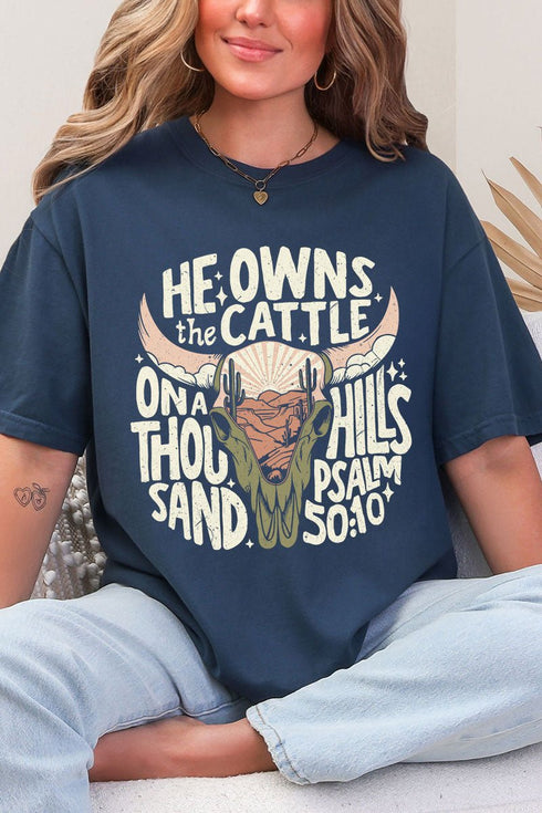 Peach He Owns The Cattle Comfort Colors Adult Ring-Spun Cotton Tee