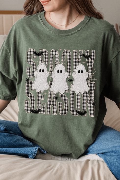 Spooky Season Gingham & Ghosts Comfort Colors Adult Ring-Spun Cotton Tee