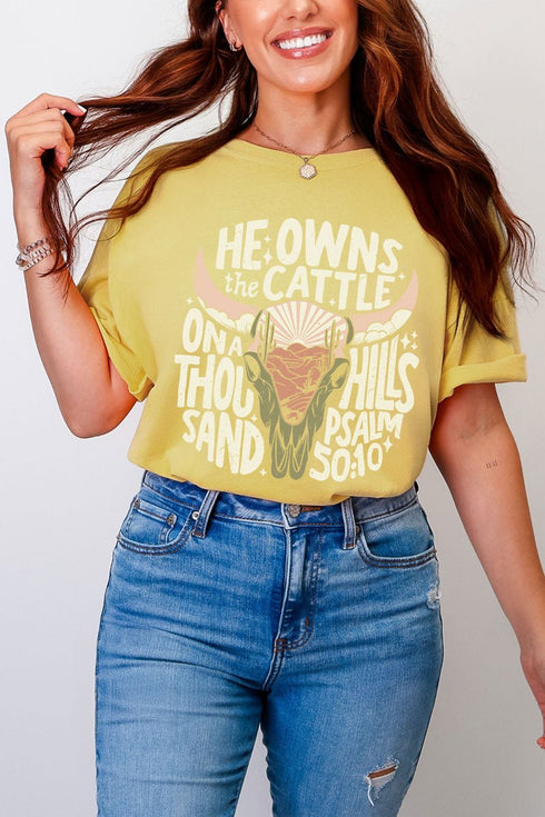Peach He Owns The Cattle Comfort Colors Adult Ring-Spun Cotton Tee