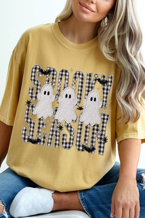 Spooky Season Gingham & Ghosts Comfort Colors Adult Ring-Spun Cotton Tee