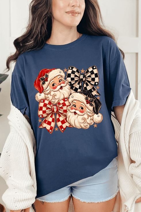 Merry Check Santa Comfort Colors Adult Ring-Spun Cotton Tee