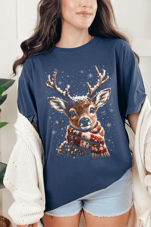 Snow Kissed Reindeer Comfort Colors Adult Ring-Spun Cotton Tee