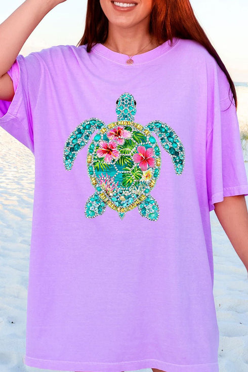 Seaside Sparkle Turtle Comfort Colors Adult Ring-Spun Cotton Tee