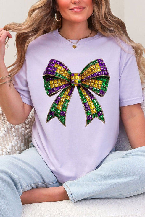 Faux Rhinestone Mardi Gras Bow Comfort Colors Adult Ring-Spun Cotton Tee