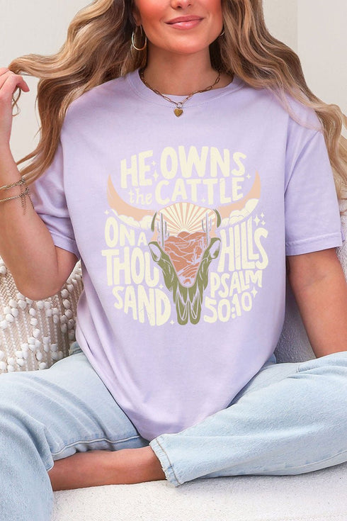 Peach He Owns The Cattle Comfort Colors Adult Ring-Spun Cotton Tee