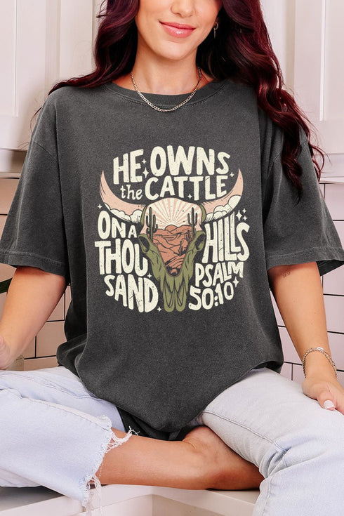 Peach He Owns The Cattle Comfort Colors Adult Ring-Spun Cotton Tee