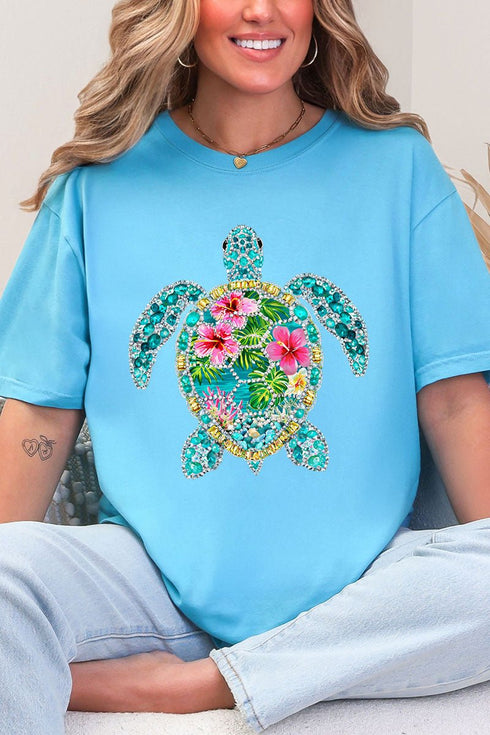 Seaside Sparkle Turtle Comfort Colors Adult Ring-Spun Cotton Tee