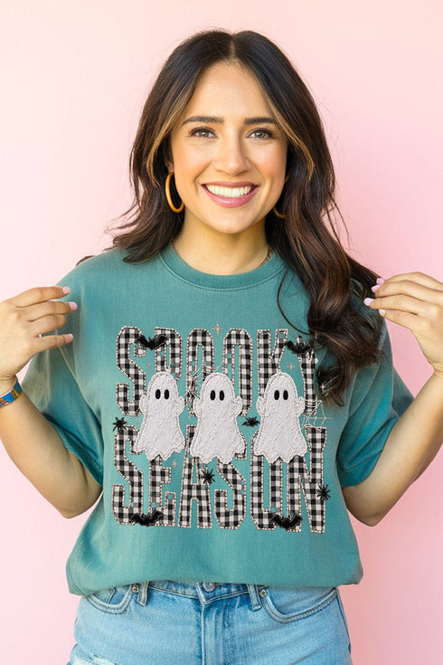 Spooky Season Gingham & Ghosts Comfort Colors Adult Ring-Spun Cotton Tee