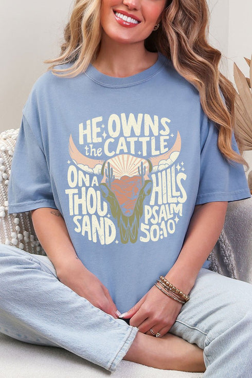 Peach He Owns The Cattle Comfort Colors Adult Ring-Spun Cotton Tee