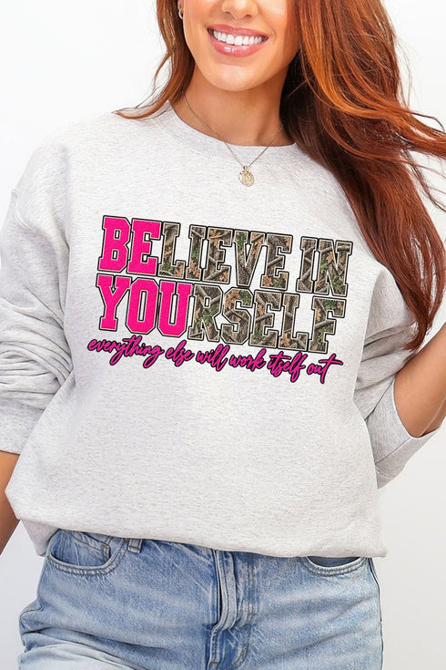 Believe In Yourself Pink Spark Heavy Blend Crew Sweatshirt
