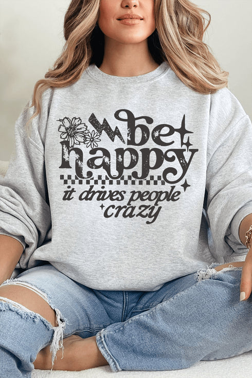 Black Be Happy Heavy Blend Crew Sweatshirt