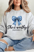 Blue Bow Worthy Heavy Blend Crew Sweatshirt