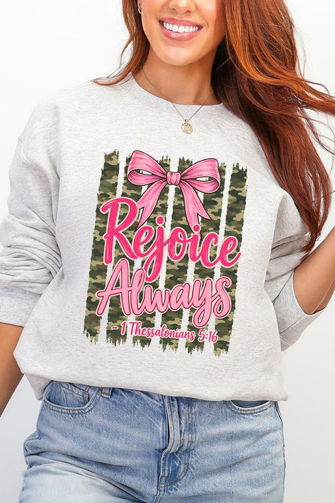 Rejoice Always Girly Camo Heavy Blend Crew Sweatshirt
