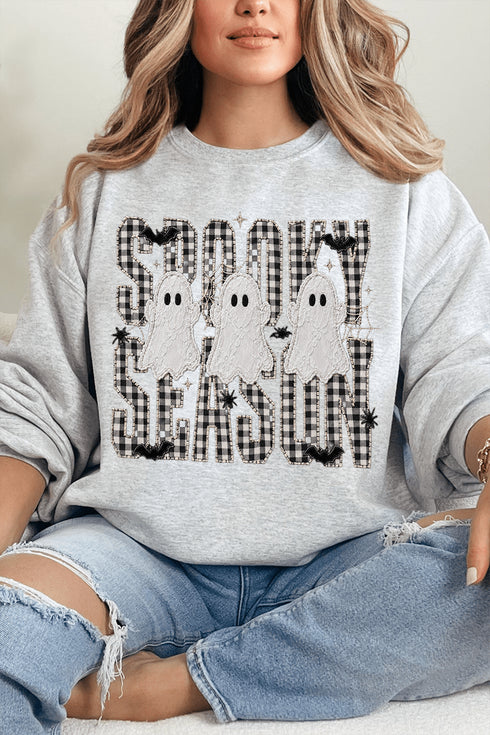 Spooky Season Gingham & Ghosts Heavy Blend Crew Sweatshirt