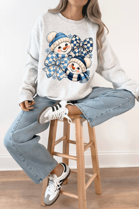 Winter Check Snowmen Heavy Blend Crew Sweatshirt