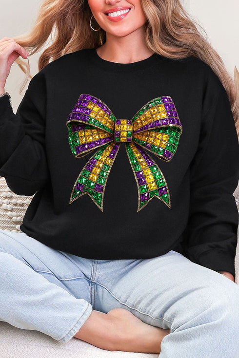 Faux Rhinestone Mardi Gras Bow Heavy Blend Crew Sweatshirt