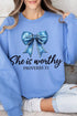 Blue Bow Worthy Heavy Blend Crew Sweatshirt