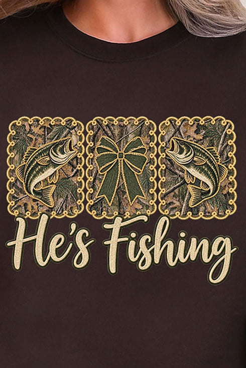 He's Fishing Heavy Blend Crew Sweatshirt
