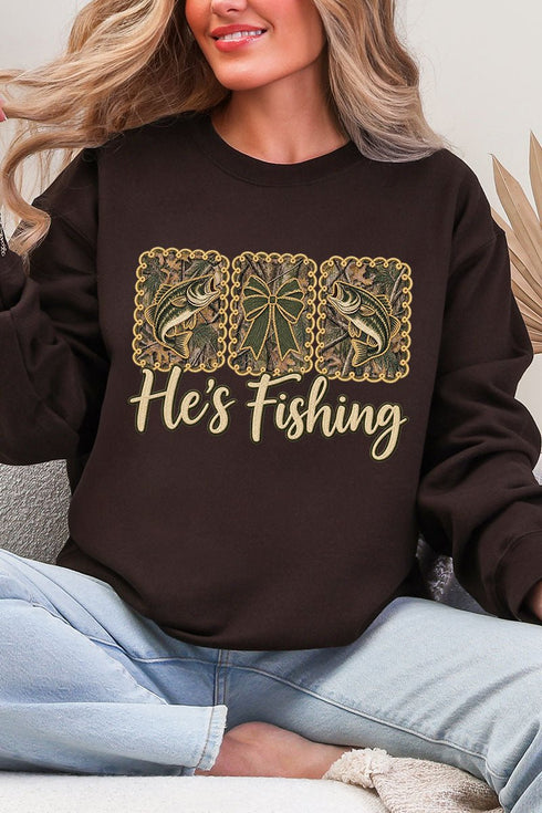 He's Fishing Heavy Blend Crew Sweatshirt
