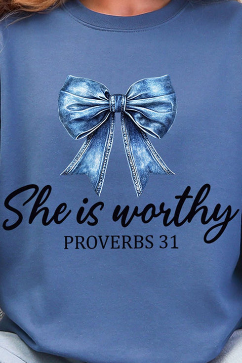 Blue Bow Worthy Heavy Blend Crew Sweatshirt