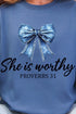 Blue Bow Worthy Heavy Blend Crew Sweatshirt