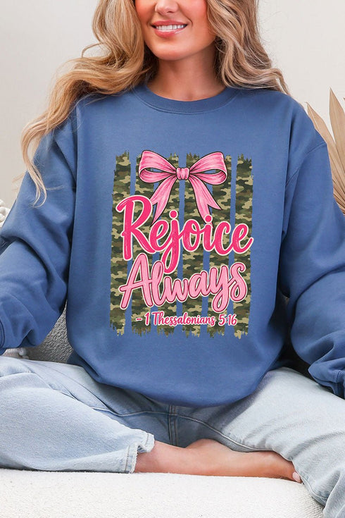 Rejoice Always Girly Camo Heavy Blend Crew Sweatshirt