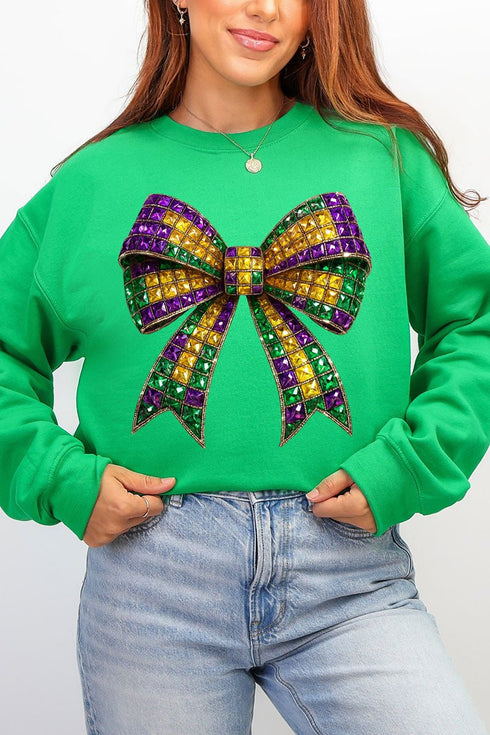 Faux Rhinestone Mardi Gras Bow Heavy Blend Crew Sweatshirt