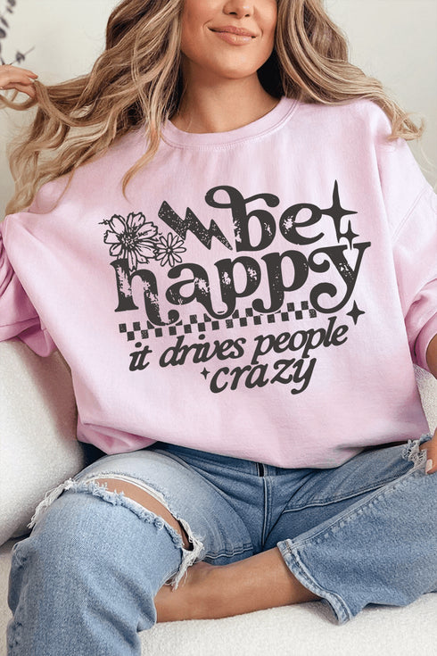 Black Be Happy Heavy Blend Crew Sweatshirt