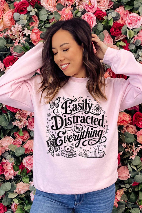 Black Easily Distracted By Everything Heavy Blend Crew Sweatshirt