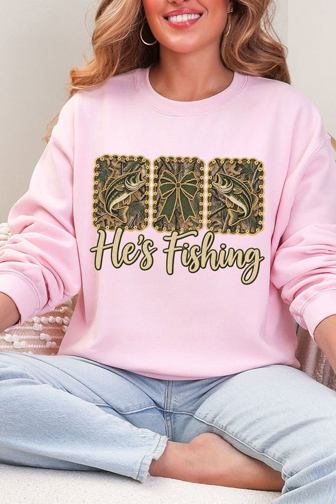 He's Fishing Heavy Blend Crew Sweatshirt