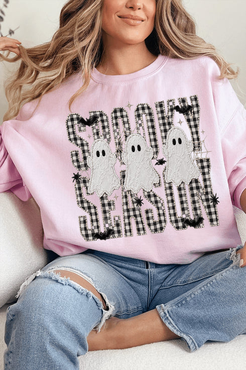 Spooky Season Gingham & Ghosts Heavy Blend Crew Sweatshirt