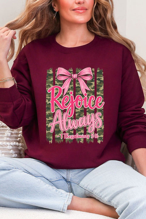 Rejoice Always Girly Camo Heavy Blend Crew Sweatshirt