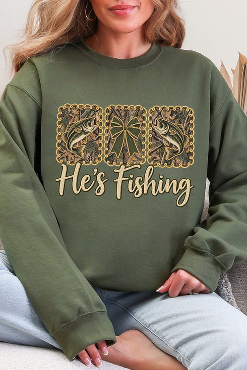 He's Fishing Heavy Blend Crew Sweatshirt
