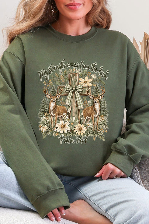 My Strength Woodland Deer Heavy Blend Crew Sweatshirt