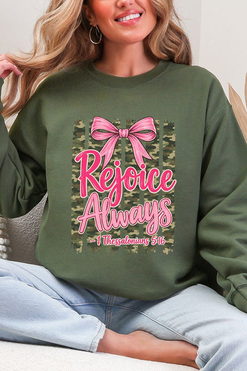 Rejoice Always Girly Camo Heavy Blend Crew Sweatshirt