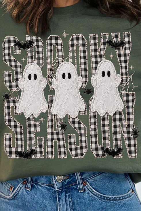 Spooky Season Gingham & Ghosts Heavy Blend Crew Sweatshirt