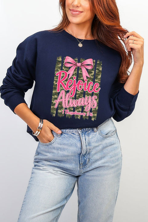 Rejoice Always Girly Camo Heavy Blend Crew Sweatshirt