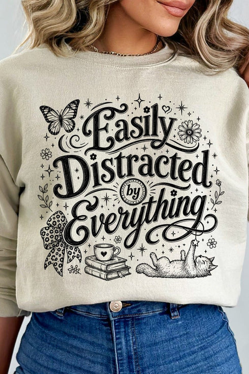 Black Easily Distracted By Everything Heavy Blend Crew Sweatshirt