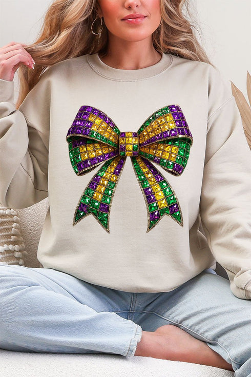 Faux Rhinestone Mardi Gras Bow Heavy Blend Crew Sweatshirt