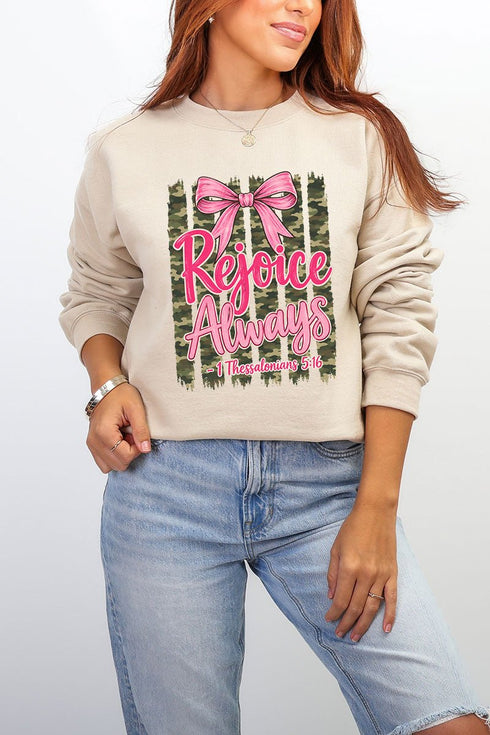 Rejoice Always Girly Camo Heavy Blend Crew Sweatshirt