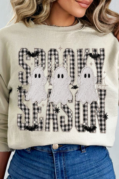 Spooky Season Gingham & Ghosts Heavy Blend Crew Sweatshirt