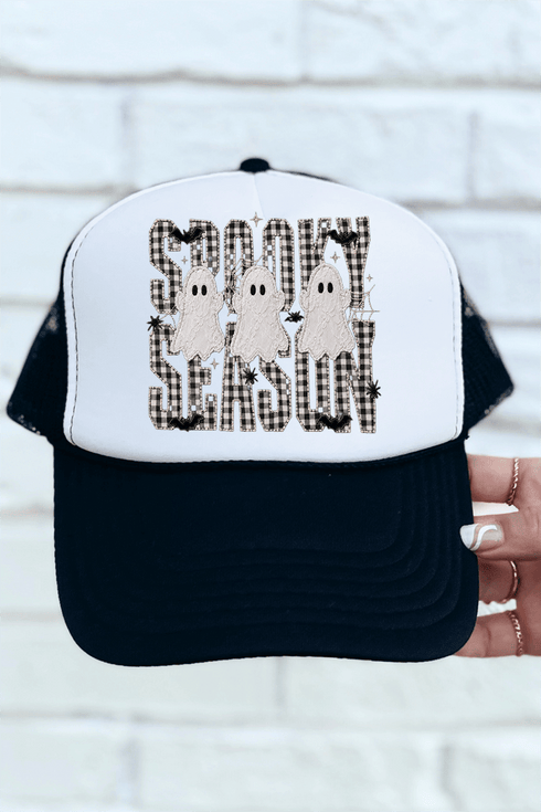 Spooky Season Gingham & Ghosts Otto Foam Front Trucker Hat