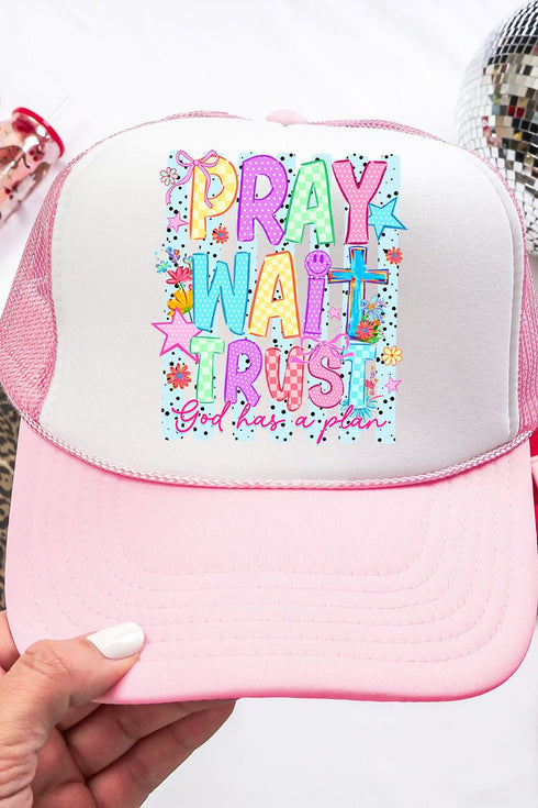 Pray Wait Trust Bright Doodle Otto Foam Front Trucker Hat
