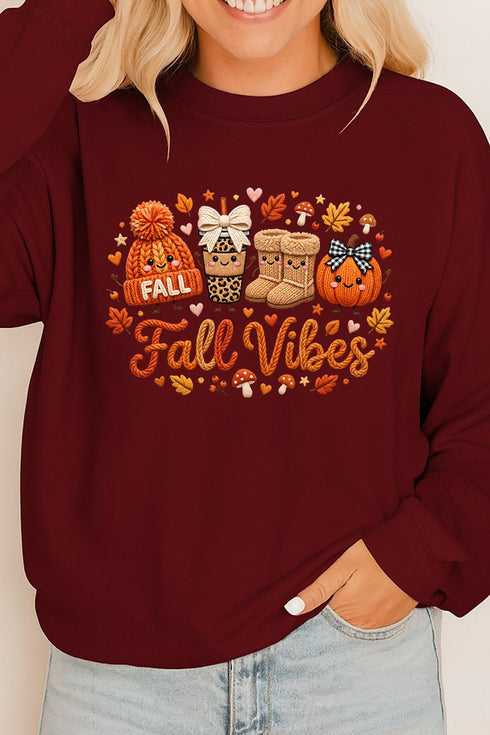 Faux Knit Cozy Fall Vibes Heavy Cotton Long Sleeve Adult T-Shirt