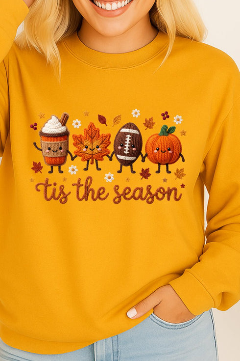 Tis the Season Faux Knit Collage Heavy Cotton Long Sleeve Adult T-Shirt