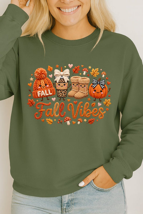 Faux Knit Cozy Fall Vibes Heavy Cotton Long Sleeve Adult T-Shirt