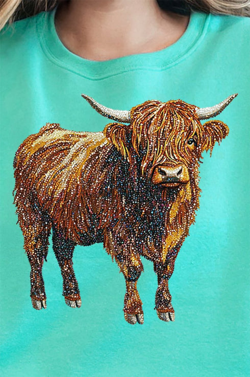 Highland Cow Faux Rhinestone Unisex NuBlend Crew Sweatshirt